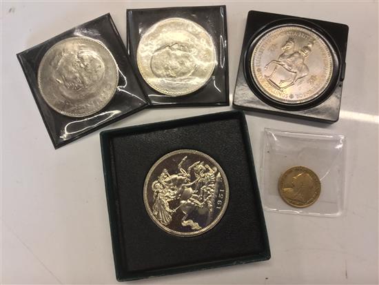 1896 gold half sovereign, Festival of Britain silver crown, Churchill crowns etc (6)